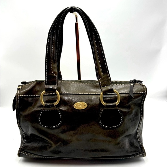 Auth Celine Vintage Olive Green Polished Leather Tote Bag Purse Handbag Preloved - Picture 3 of 16